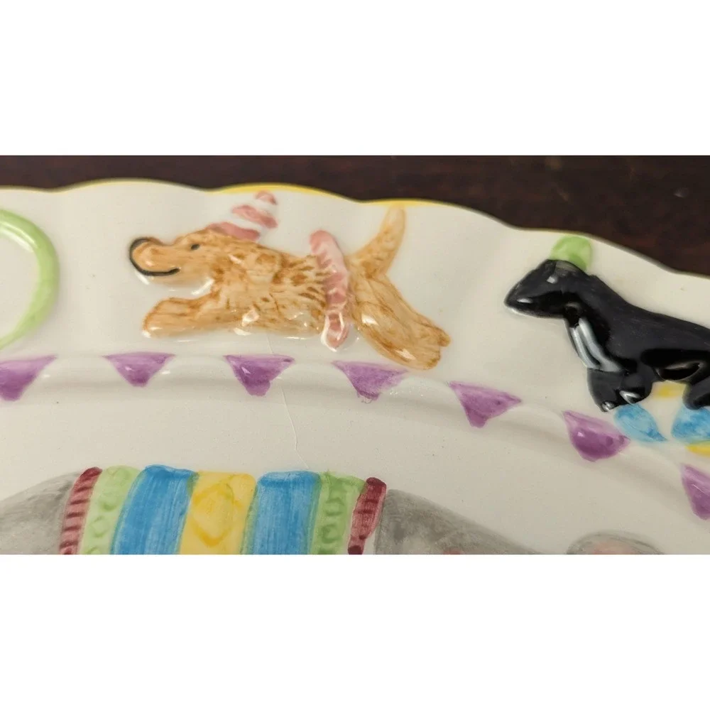 1995 Mercuries Childrens Circus Tea Set Plates Ceramic Animal Dish Lot 6pc